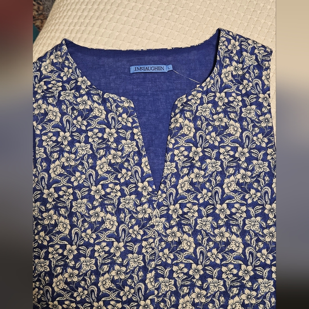 NWT J. McLaughlin Linen Rue Dress: Sleeveless: Color- Navy Blue: Size- Large - Picture 6 of 12